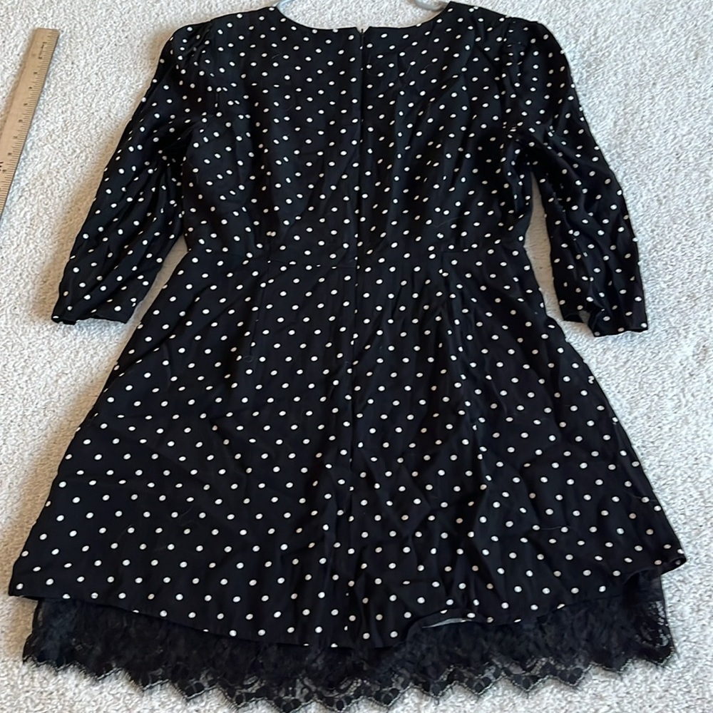 Forever 21 polka dot dress black white 3/4 sleeves lace hem detail M|L - Picture 11 of 11